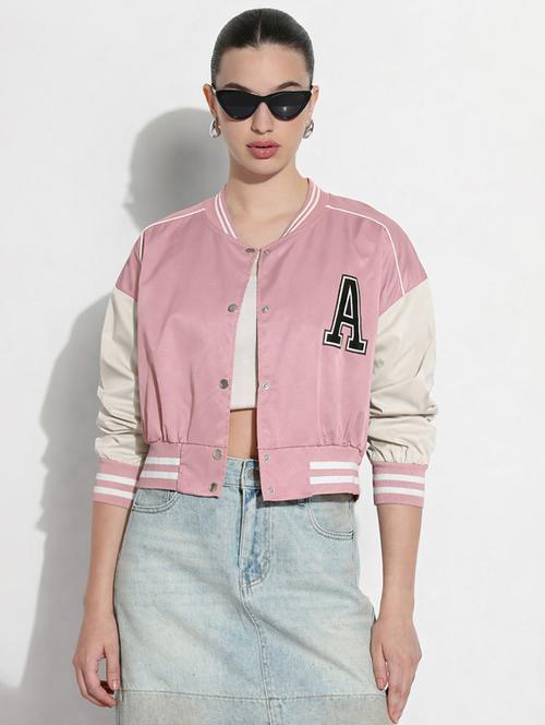 women color blocked long sleeve varsity jacket - 22396172 - Very Small Image - 1