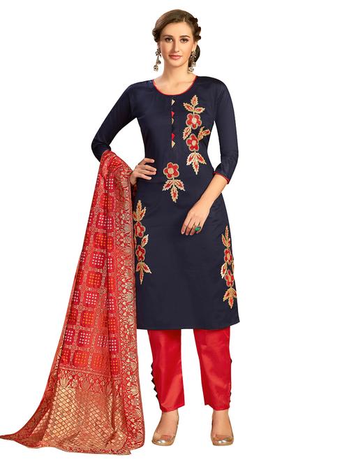 Women Solid With Work Unstitched Suit Set - 22396943 - Very Small Image - 1