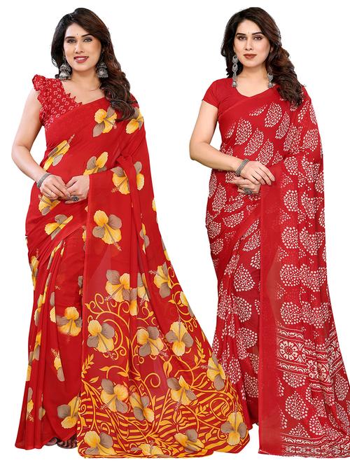 Women Pack Of 2 Printed Combo Saree With Blouse - 22411653 - Very Small Image - 1