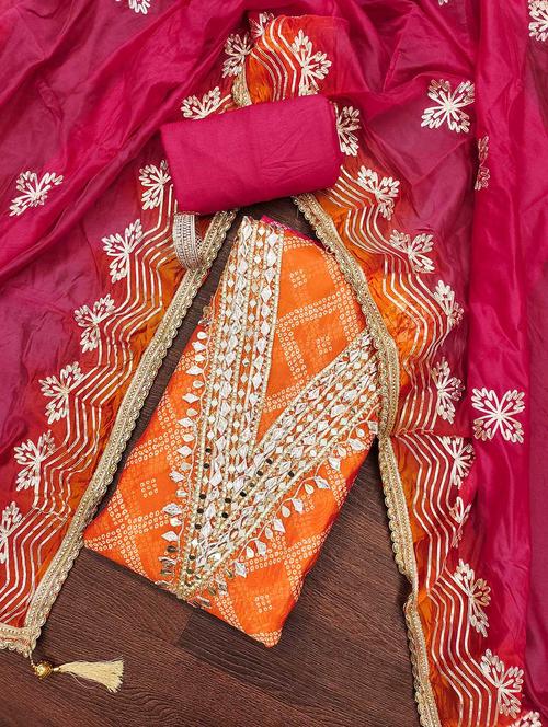 Women Bandhani Printed Unstitched Suit Set - 22421749 - Very Small Image - 1