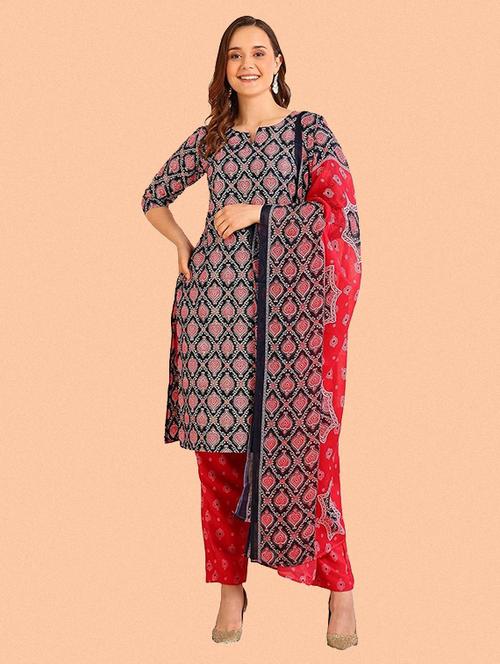 women printed three quarter sleeve kurta pant with dupatta set - 22434892 - Very Small Image - 1