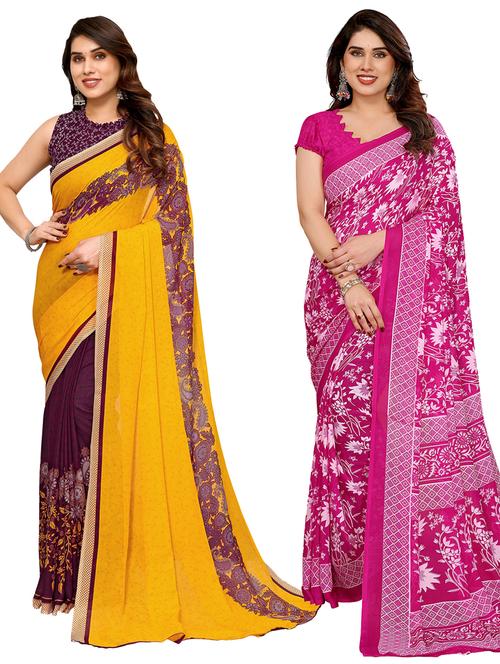 Women Pack Of 2 Printed Combo Saree With Blouse - 22436246 - Very Small Image - 1