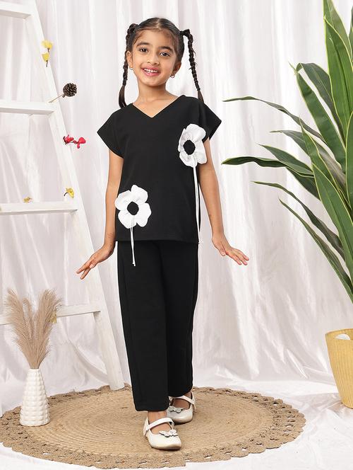 girl black polyester top & trouser co-ord set - 22441102 - Very Small Image - 1
