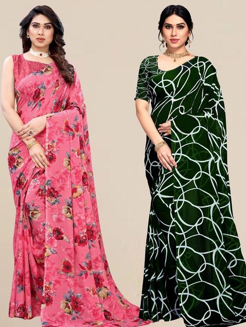 Women Pack Of 2 Printed Combo Saree - 22444967 - Very Small Image - 1