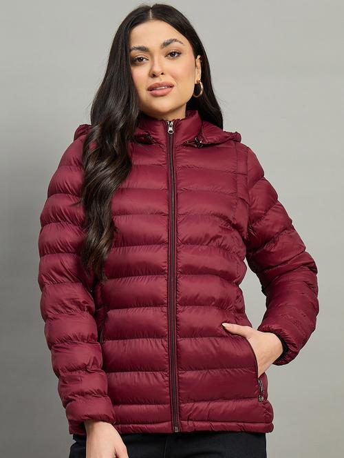 women solid long sleeve hooded puffer jacket - 22448093 - Very Small Image - 1