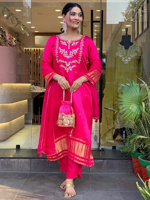women pink self design  kurta pant set - 22451867 - Very Small Image - 1