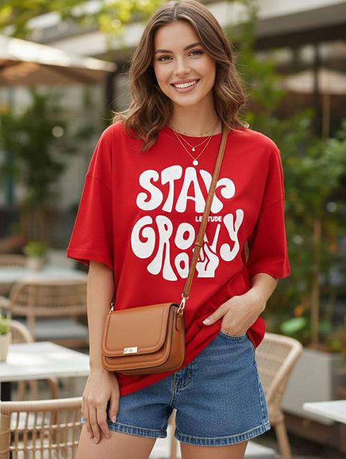 women printed red cotton blend regular t-shirt - 22454912 - Very Small Image - 1