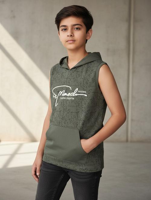Boys Printed Sleeveless Hooded T-shirt - 22464254 - Very Small Image - 1