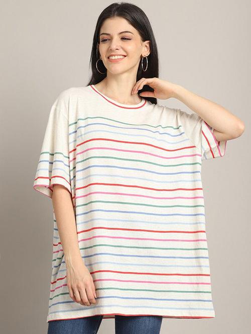 women stripes multi colored cotton oversized t-shirt - 22465141 - Very Small Image - 1