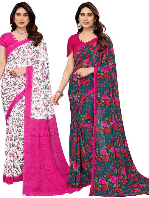 women pack of 2 printed combo saree with blouse - 22474827 - Very Small Image - 1