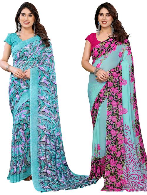 women pack of 2 printed combo saree with blouse - 22476719 - Very Small Image - 1