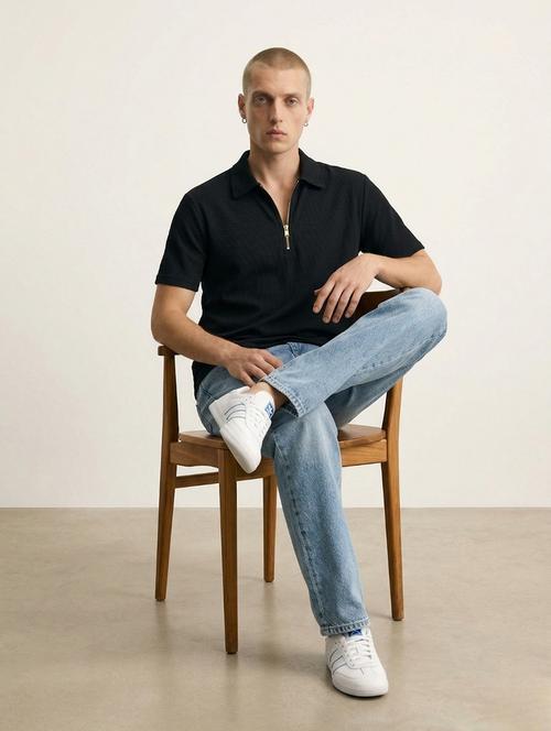 Men Self Design Short Sleeve Regular Fit Polo T-shirt - 22480698 - Very Small Image - 1