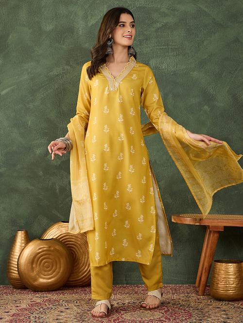 women printed three quarter sleeve kurta pant with dupatta set - 22481750 - Very Small Image - 1