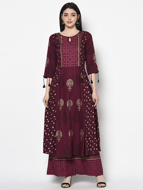 women printed three quarter sleeve anarkali kurta - 22504902 - Very Small Image - 1