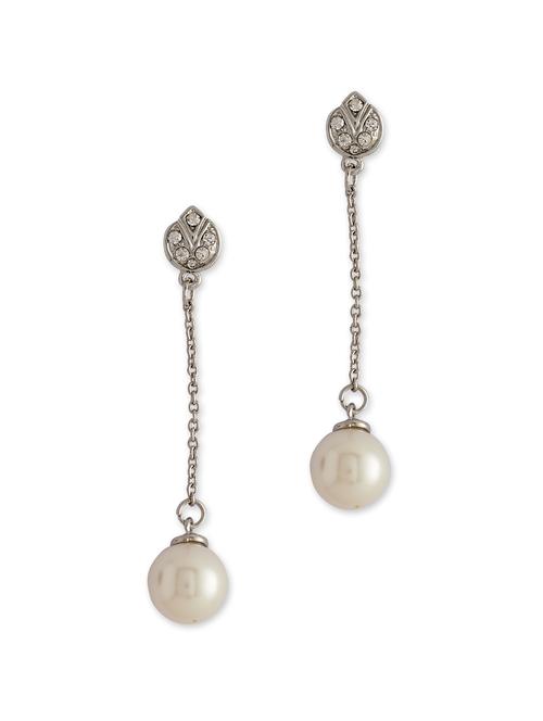 silver single pearl long danglers - 22505 - Very Small Image - 1