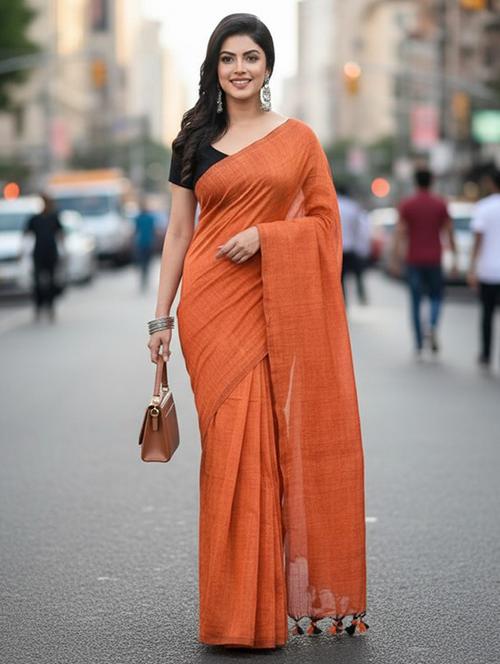 Women Solid Handloom Saree With Blouse - 22505478 - Very Small Image - 1