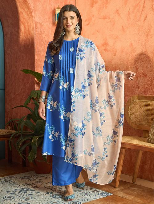 women printed round neck kurta and pant set with dupatta - 22513831 - Very Small Image - 1