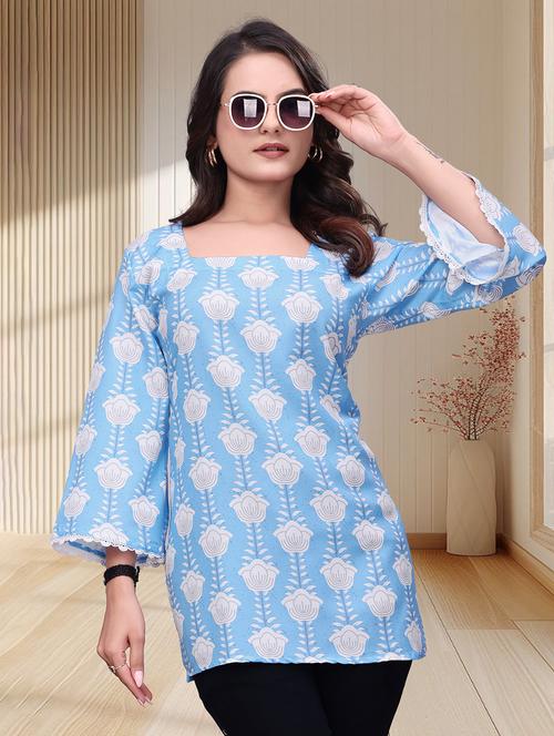 Women Printed Three Quarter Sleeves Straight Kurti - 22528759 - Very Small Image - 1