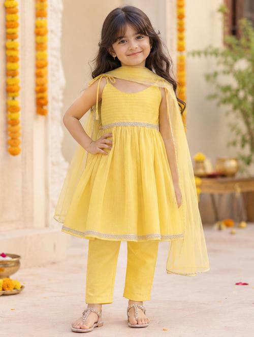 girls self design sleeveless suit set - 22540002 - Very Small Image - 1