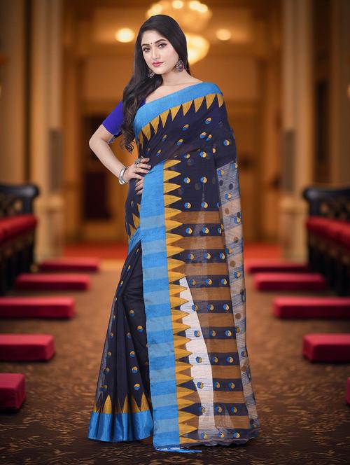 Women Self Design Jamdani Saree With Blouse - 22555009 - Very Small Image - 1