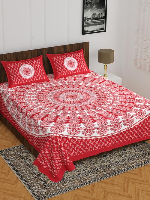 kivo bedsheets 100% pure cotton jaipuri print double bedsheet with 2 pillow covers-size 85x90 inchs - 22593802 - Very Small Image - 1