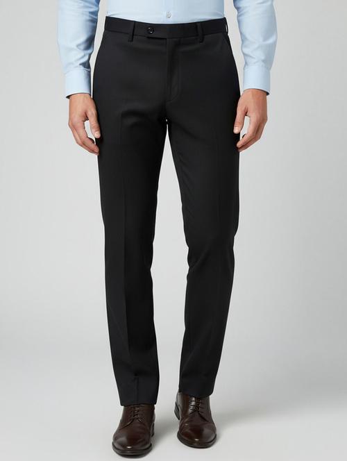 Men Solid Mid Rise Flat Formal Trouser - 22658400 - Very Small Image - 1