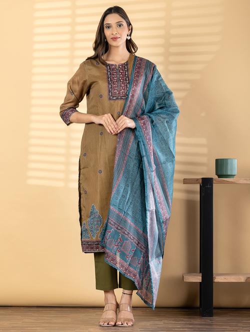 Women Printed Three Quarter Sleeves Kurta Pant Set With Dupatta - 22664579 - Very Small Image - 1