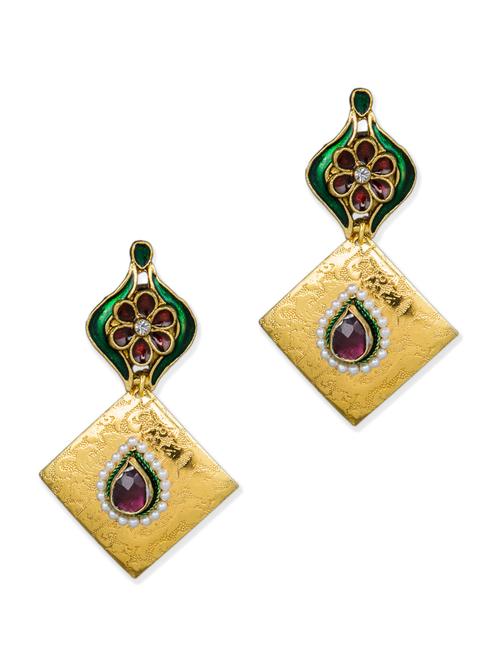 maroon & green ethnic earrings - 37340 - Very Small Image - 1
