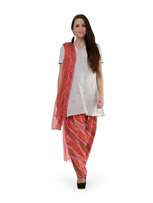 pink leheriya salwar and dupatta set - 39024 - Very Small Image - 1