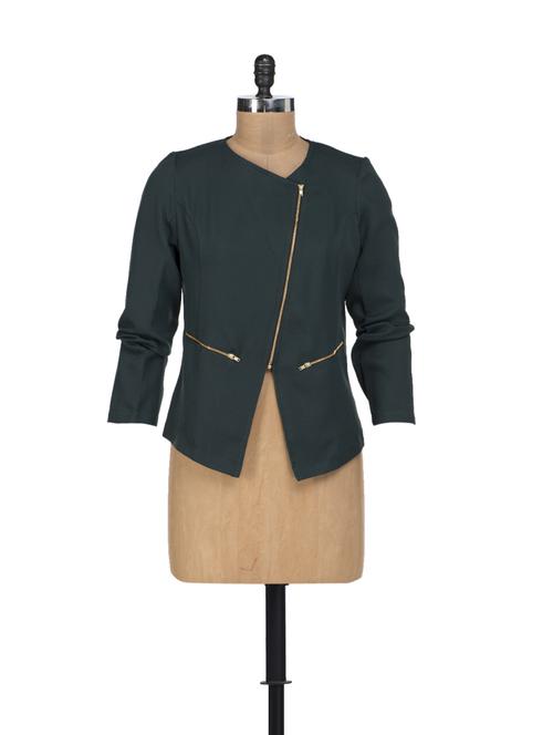 bottle green zippered jacket - 40342 - Very Small Image - 1