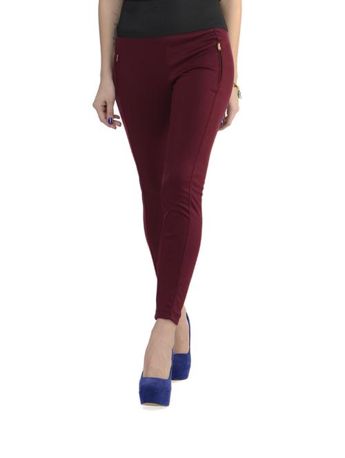 maroon zippered jeggings - 41955 - Very Small Image - 1
