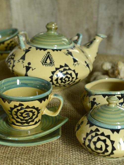 warli green tea set of 15 pcs - 45118 - Very Small Image - 1