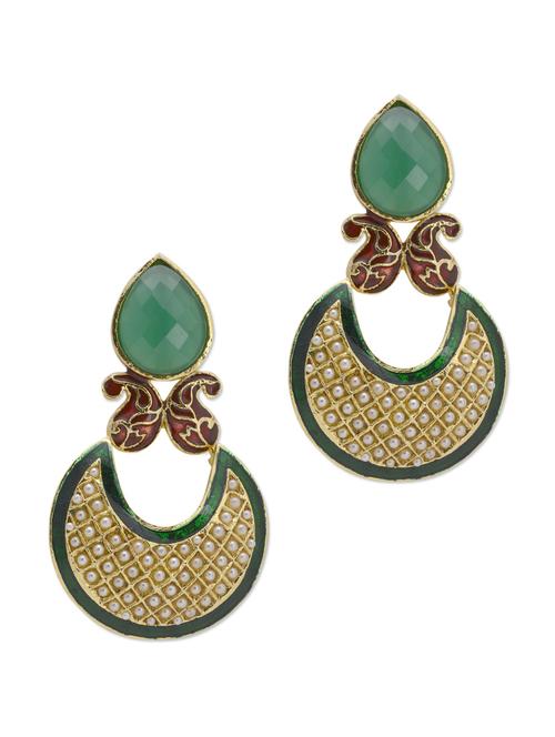 green & maroon paisley half moon earrings - 48720 - Very Small Image - 1