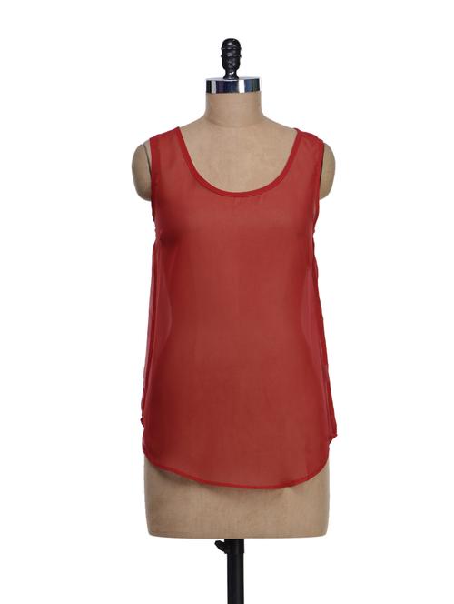 Sheer Red Top With Lace Panel At The Back - 50740 - Very Small Image - 1