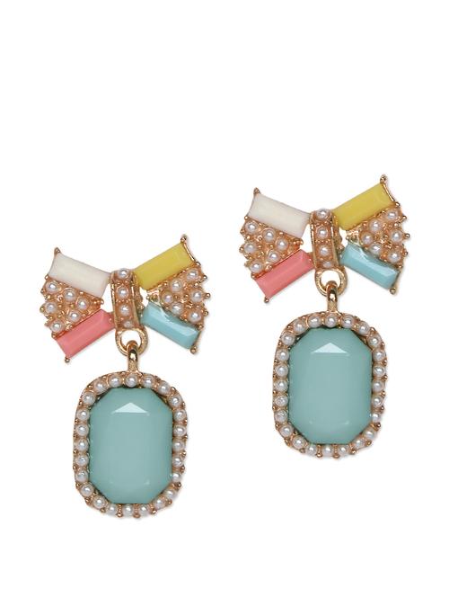 pastel green stone studded bow earrings - 55937 - Very Small Image - 1