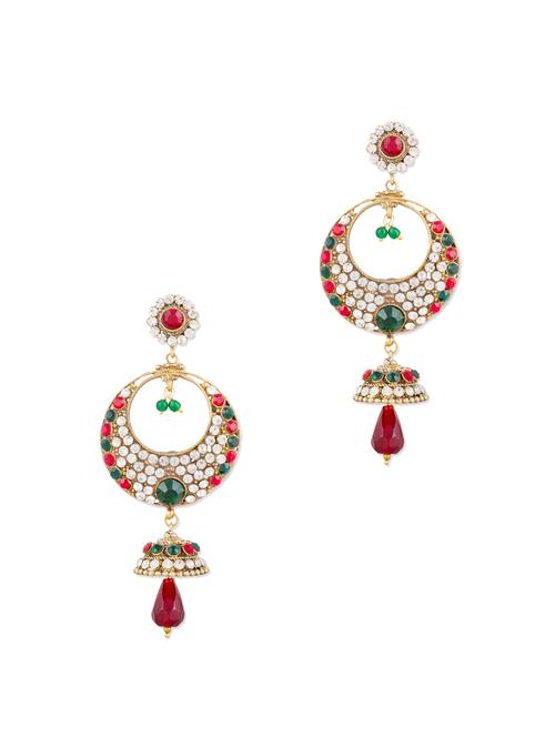 studded jhumkas in green and red - 57796 - Very Small Image - 1