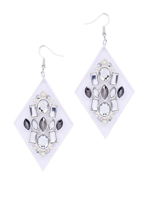 designer white & silver earrings - 62117 - Very Small Image - 1