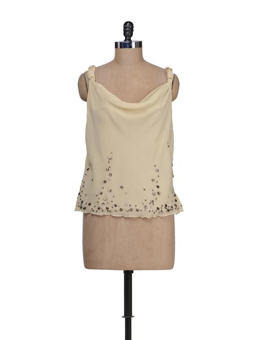 beige top with subtle sequin work - 62885 - Very Small Image - 1