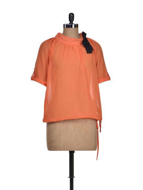 sheer top with tie-up - 66305 - Very Small Image - 1