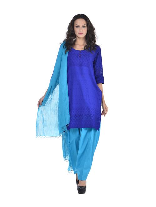 aqual blue cotton salwar and dupatta - 67885 - Very Small Image - 1