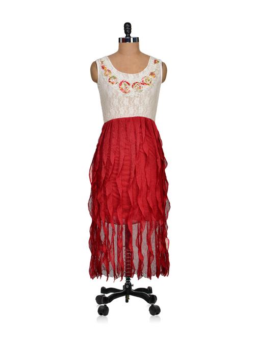 stylish red & white lace dress - 69327 - Very Small Image - 1