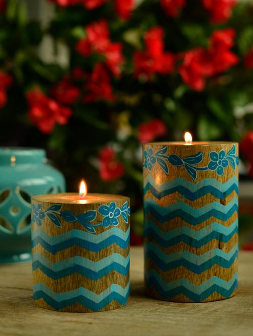 blue laheriya pillar t-light holders - set of 2 - 70084 - Very Small Image - 1