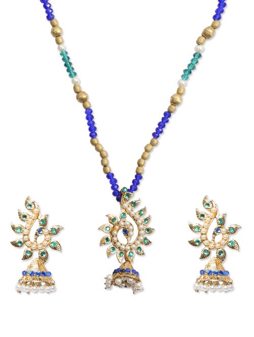 beaded string with peacock pendant and earrings - 70229 - Very Small Image - 1