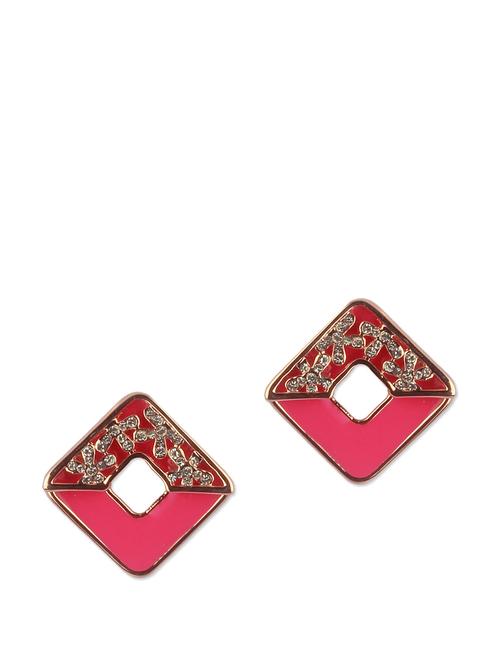 Diamond Studded Stylish Pink Stud Earrings - 70983 - Very Small Image - 1