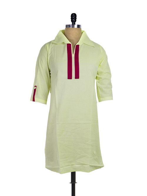 Simple Rose Yellow Cotton Kurti - 71320 - Very Small Image - 1