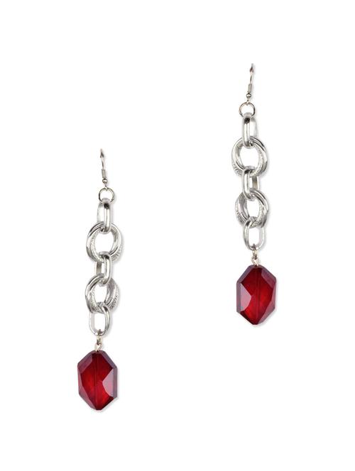 ruby drop silver chain earrings - 71483 - Very Small Image - 1
