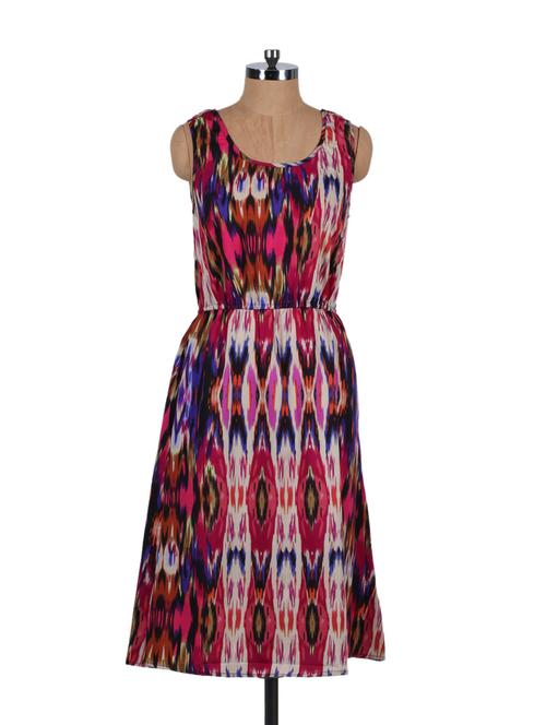 magenta ikat printed flare dress - 72332 - Very Small Image - 1
