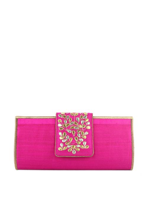 pink clutch with gota-patti work - 72798 - Very Small Image - 1