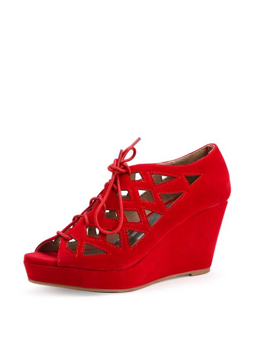 red lace up wedge sandals - 7325 - Very Small Image - 1