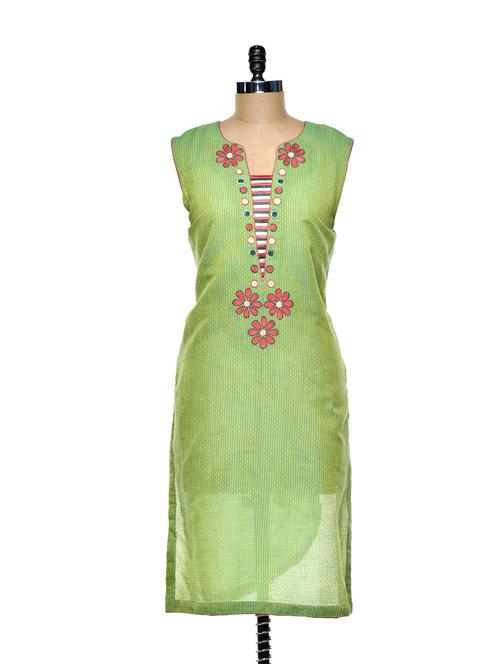 green cotton straight kurta - 74550 - Very Small Image - 1